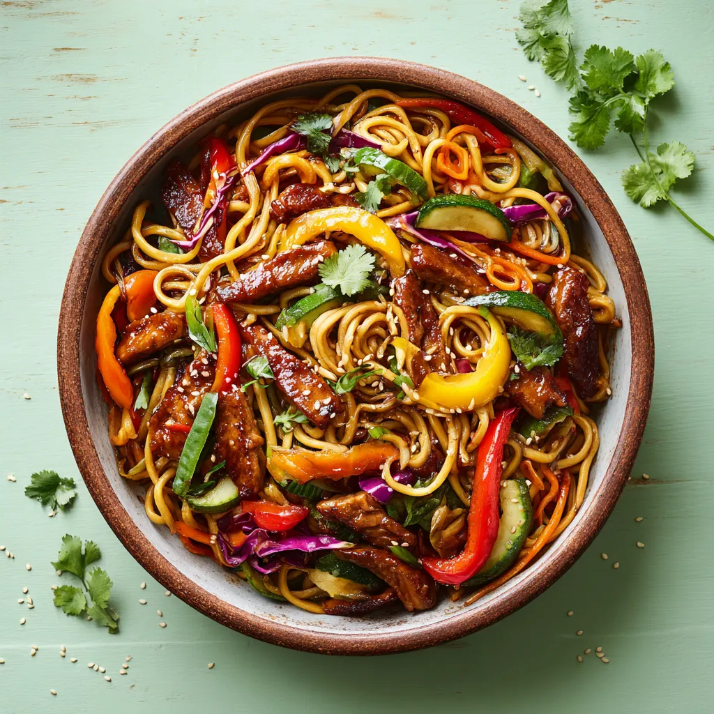 Bouchée thaï végé nouilles chinoises et légumes wok sauce soja