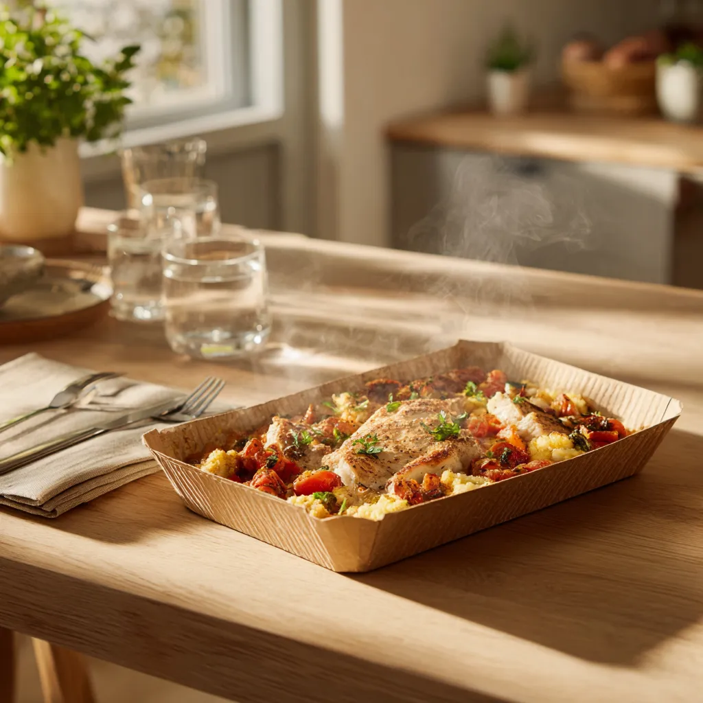 Escalope de poulet façon Saltimbocca, semoule à la tomate