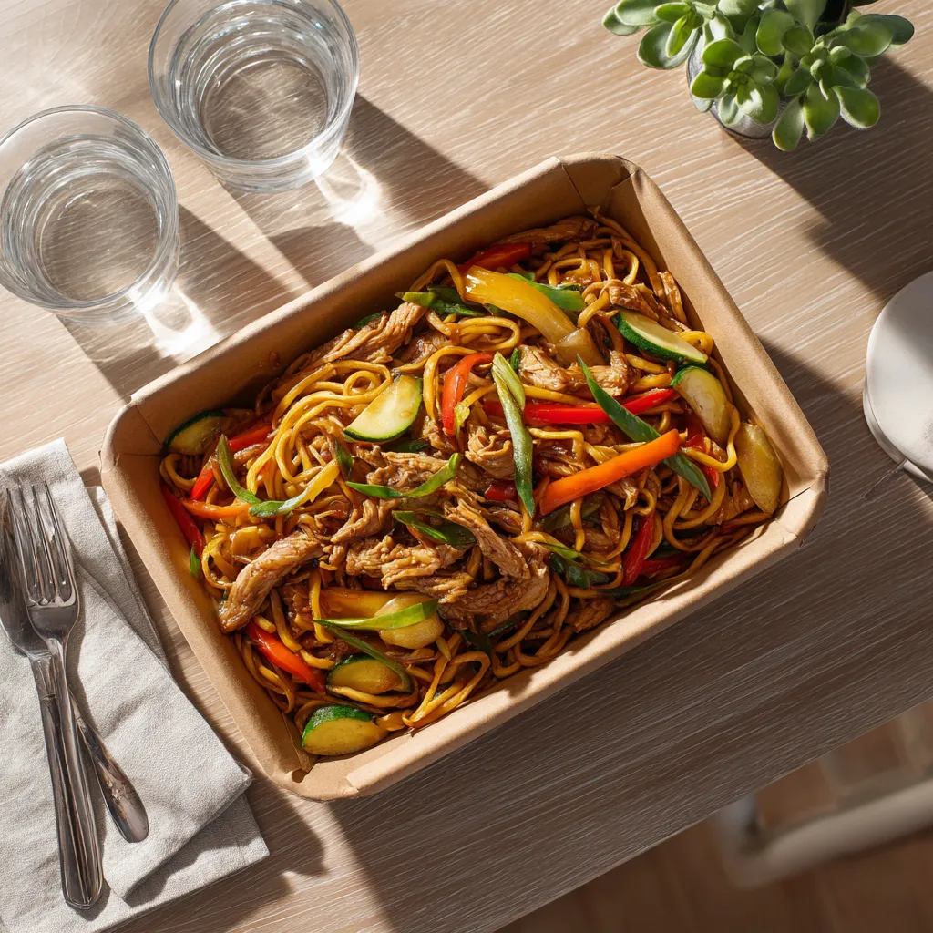 [7018] Nouilles chinoises et légumes wok, émincé de dinde sauce soja