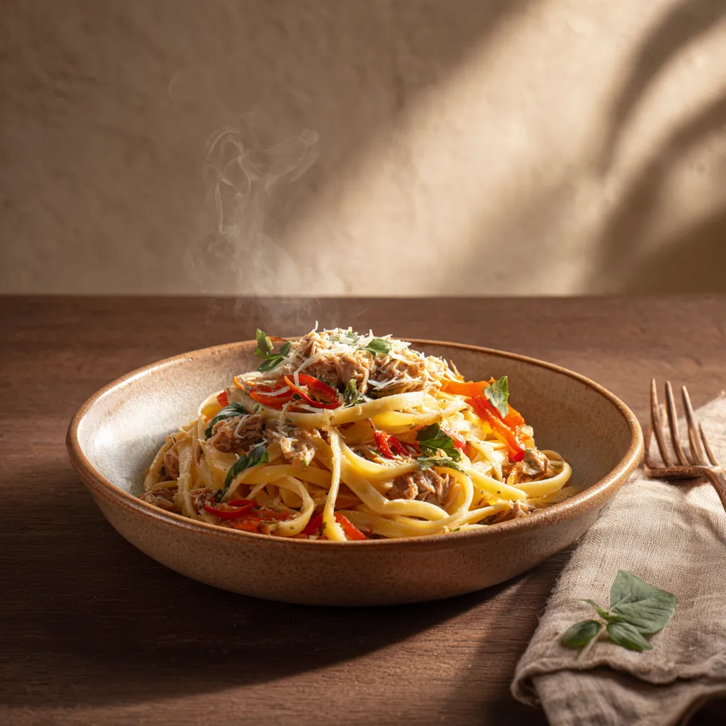 Pastas du jour Linguines au thon, poivrons et lait de coco