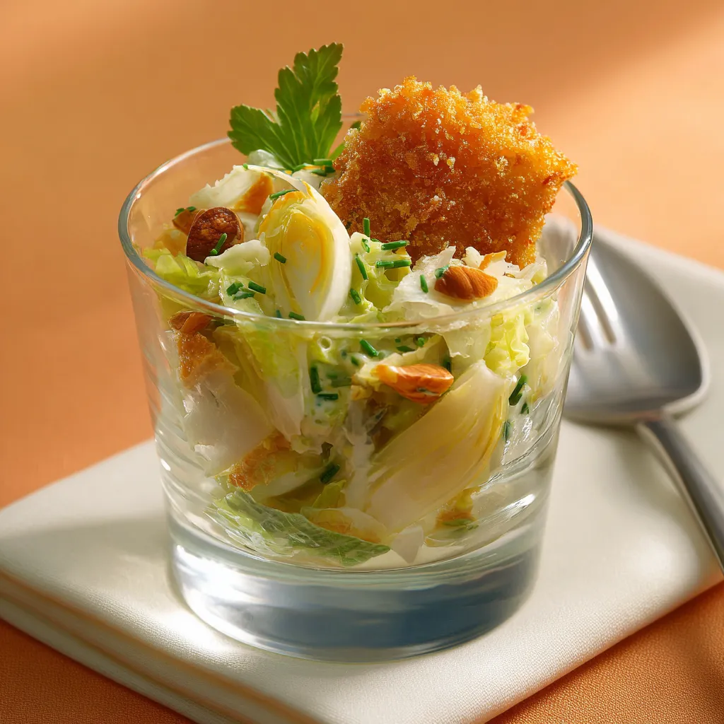 Verrine d'endives aux noisettes, ciboulette et croquette de brie